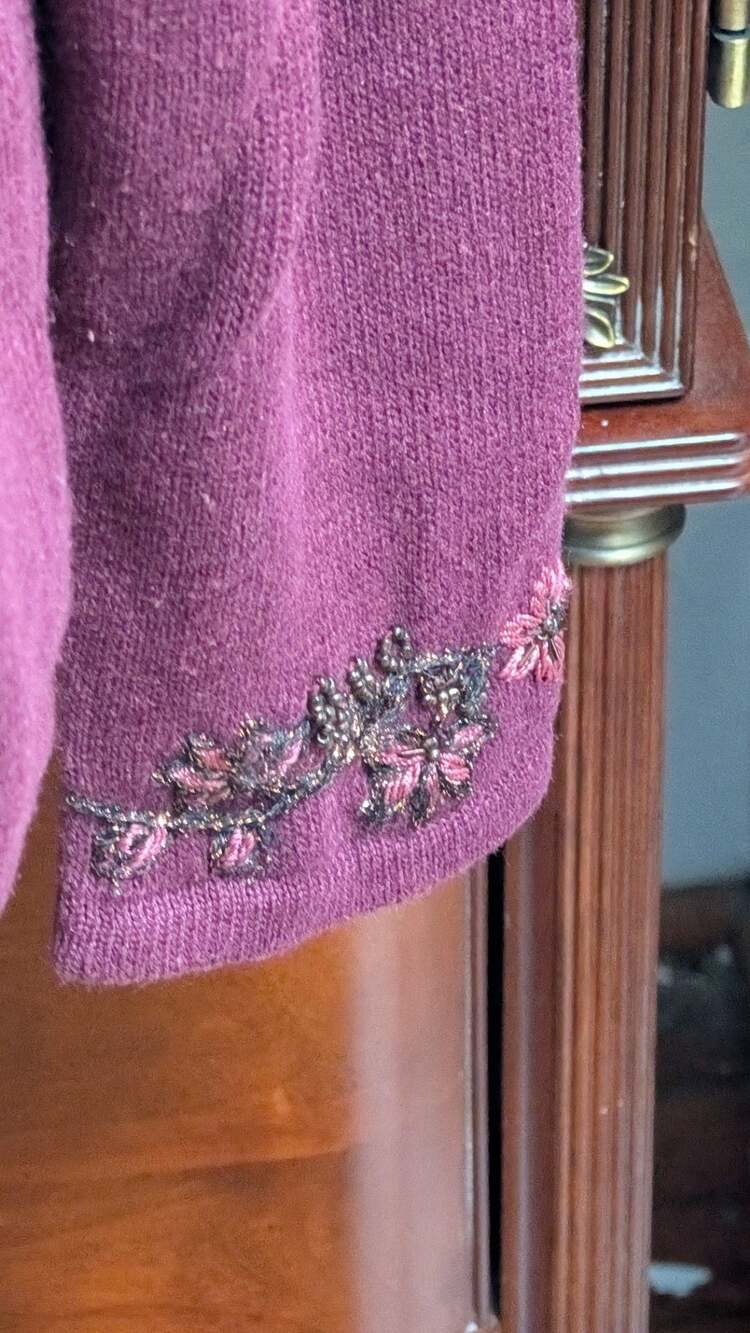 Tiara International Vintage 99 Beaded Embroidered Velvet Collar Cardigan Sweater - Picture 6 of 14